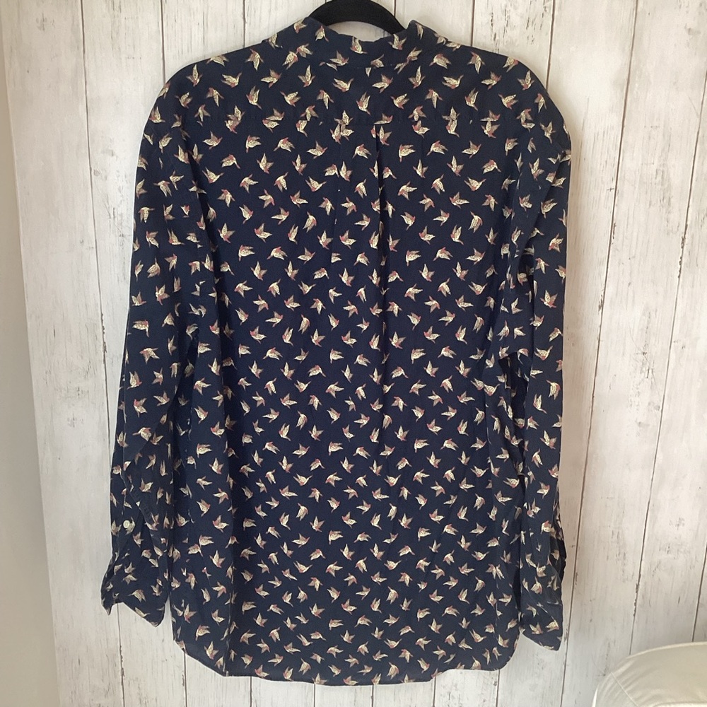 Daniel Cremieux Navy Buttondown Shirt Cotton Mallard Bird Print Large - Picture 2 of 6
